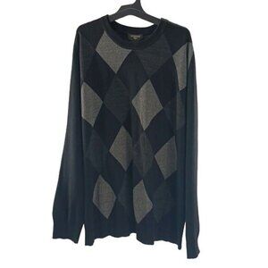 Dockers Sweater Black Argyle Knit Crew Neck Long Sleeve Mens Size 2XL
